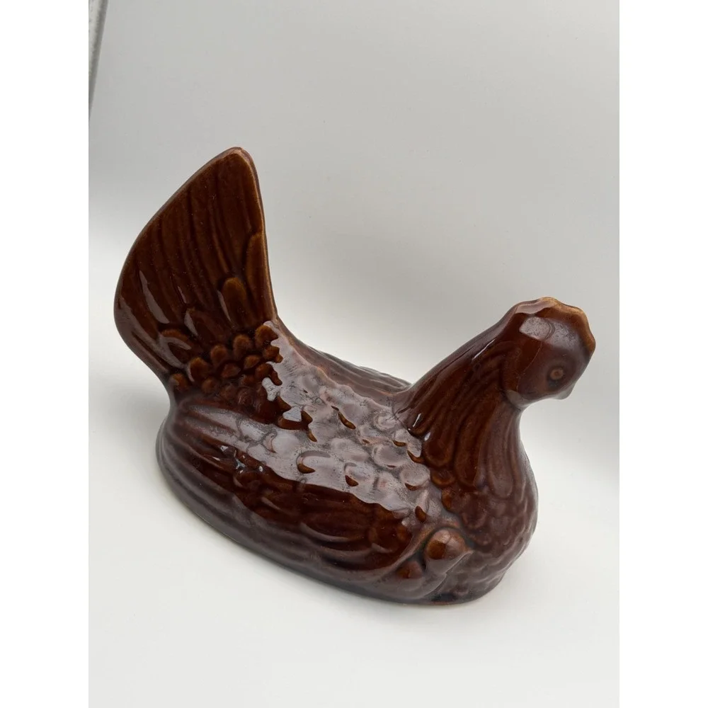 Hull Brown Drip Mirror Glaze Chicken Hen on Nest Casserole & Lid Vintage 8